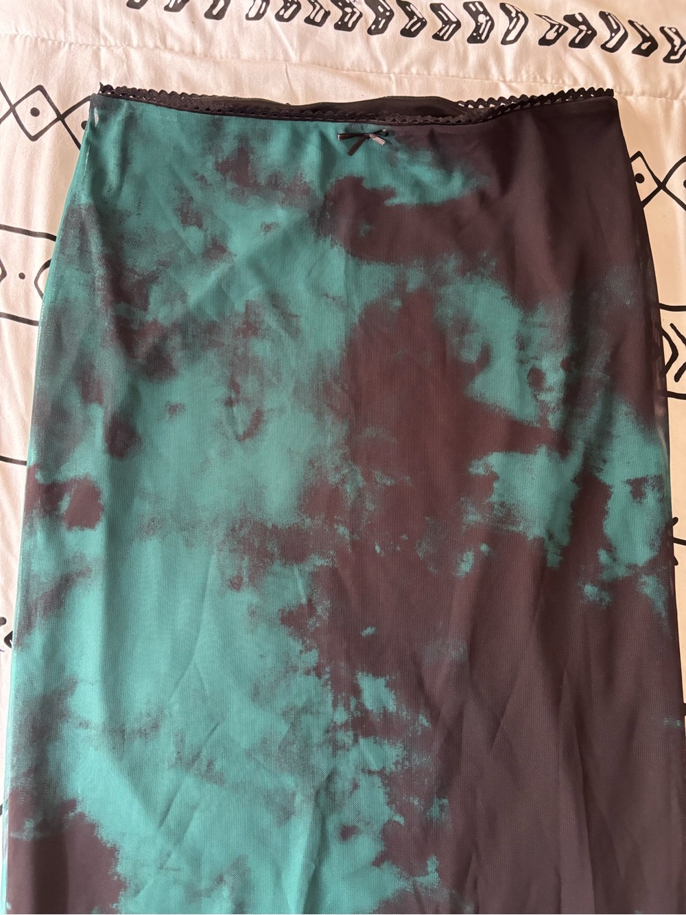 Women's Tie-Dye Midi Skirt in Teal and Black
